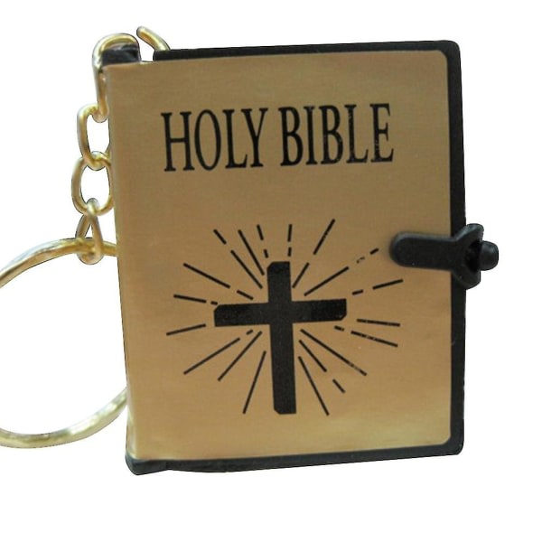 Mini Holy Bible Cross Pendant Nyckelring Religiös Christian Key Ring Dekor Presenter Gyllene