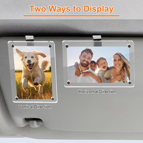 Magnetisk akryl bilfotoklemme til solskærm, 2-pak 6 x 9 cm billedholder