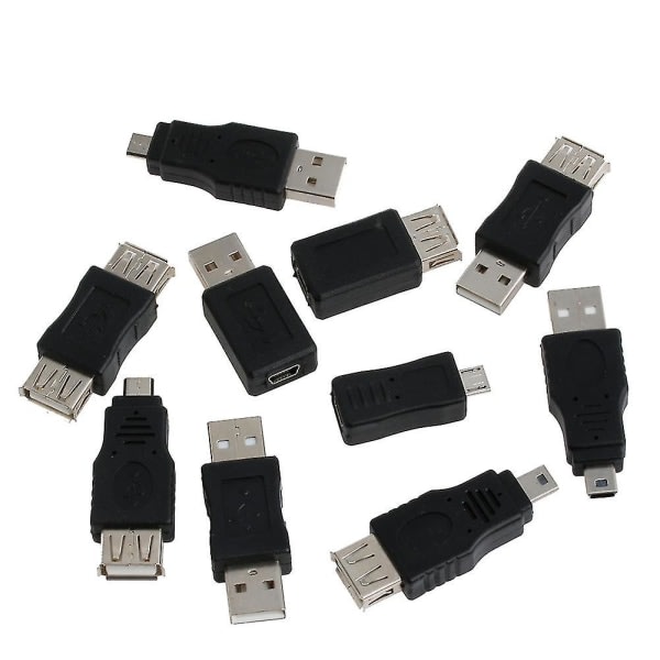 10 st Mini-konverter USB hane till hona Micro USB-kontakt förlängningsadapter