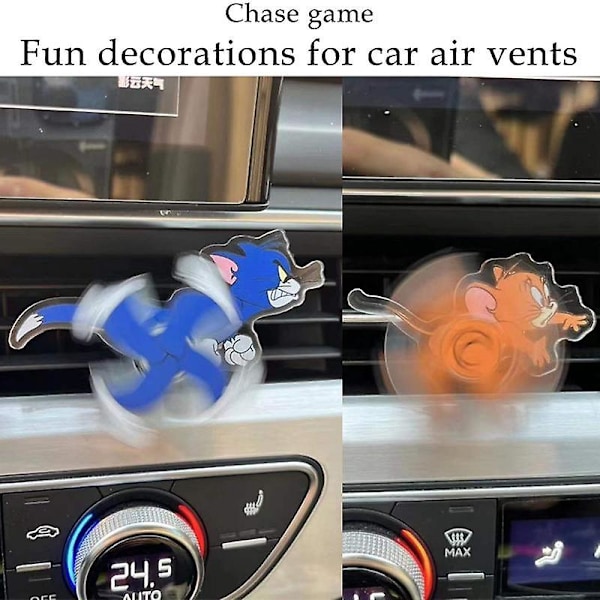 Rolig Tom och Jerry Jakt Bil Luftkonditionering Ventilationsdekoration Vädermölla Bil Anim Spinning Mouse