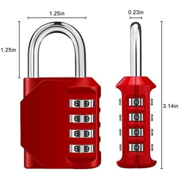 Yhdistelmäkaappiriippulukko, 4-numeroinen koodattu riippulukko, kuntosalin lukko, koulukaapin lukko, ulkokäyttöön säänkestävä yhdistelmälukko (punainen)