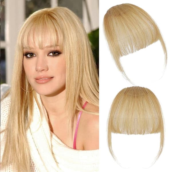 Ekte Hår Clip in Bangs, Falske Bangs Hår Clip on Bangs for Kvinner Yellow