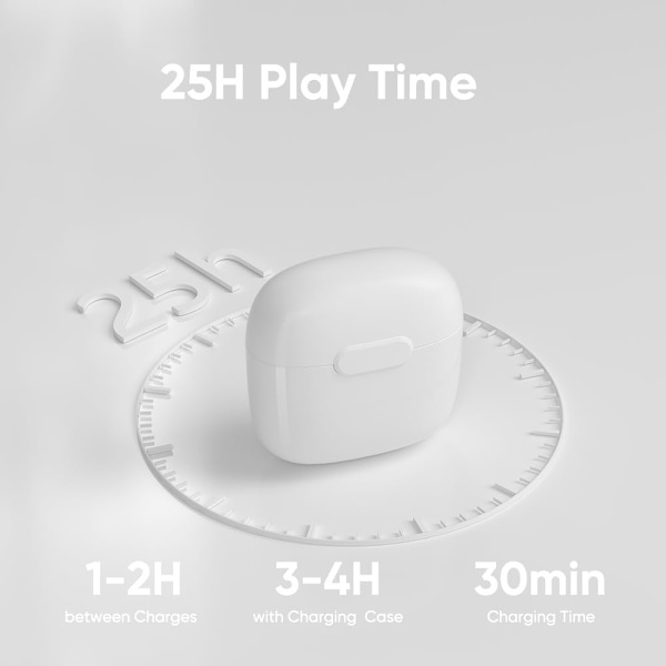 Øretelefoner, Trådløse Bluetooth-ørepropper, 25 timers spilletid USB C TWS innebygd støykansellering white