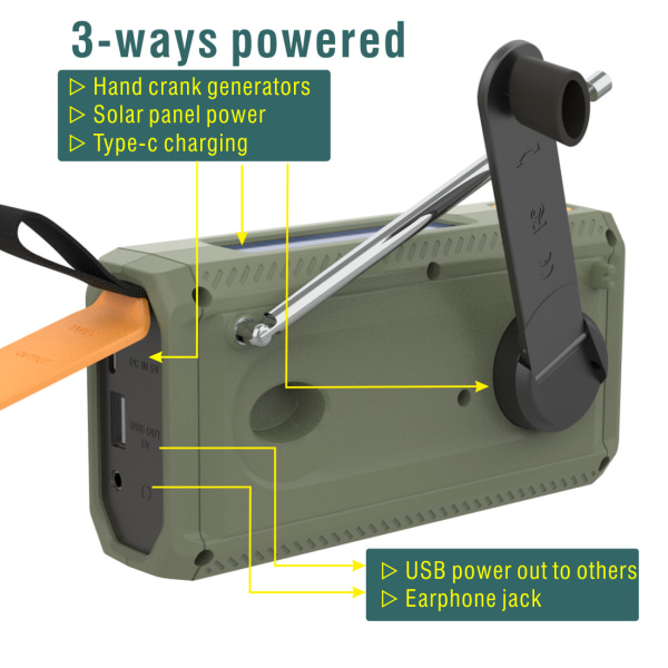 Håndsveivgenerator DAB/FM Bluetooth Radio Nødradio Håndsveiv Solcelledrevet Radio