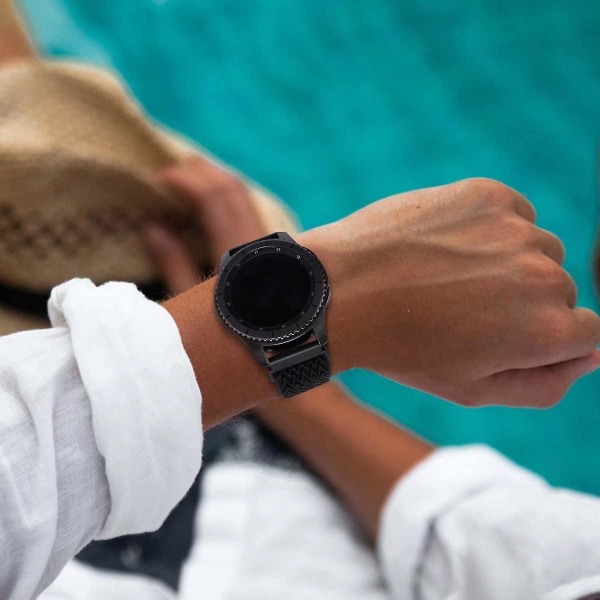 Nylon sportsreim, svart, 22 mm reim kompatibel med Samsung Galaxy Watch Active 2(40mm/44mm)/klokke 3 41mm/klokke 42mm/ gear S2 Classic