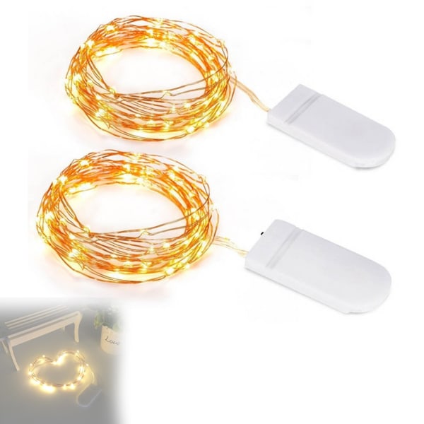 LED-strenger, LED Fairy Lights batteridrevet, kobbertrådlys for hjemmehage morsdag bryllupsfest 2 stk. 2 m