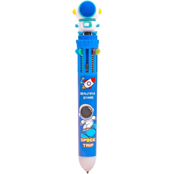 Färgglada kullaga pennor, kullaga pennor i olika färger, 10-i-1 tecknad astronaut flerfärgad kullaga penna, 0,5 mm infällbar bläckpresspenna