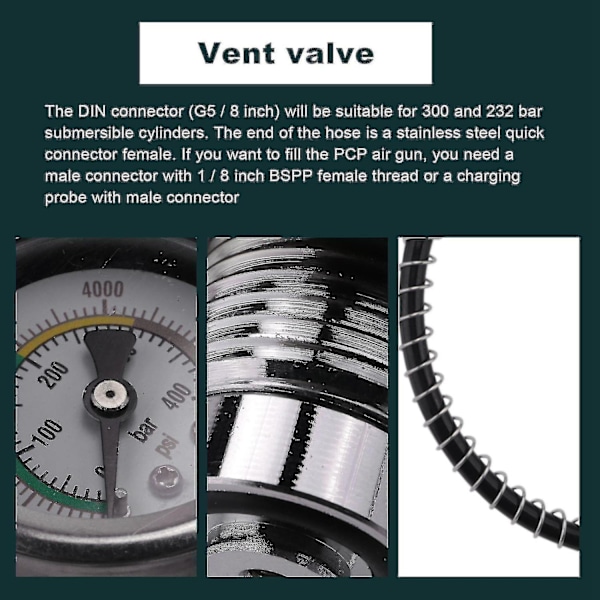 PCP-täyttöaseman sovitin sukelluspulloille G5/8\" DIN-sovittimella ja 50 cm letkulla - WELLNGS