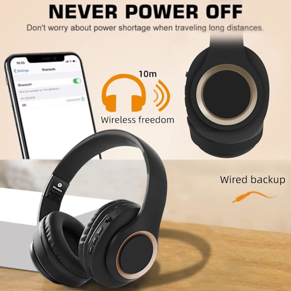 Bluetooth-hörlurar över öron med mikrofon, BT-hörlurar, hopfällbara trådlösa
