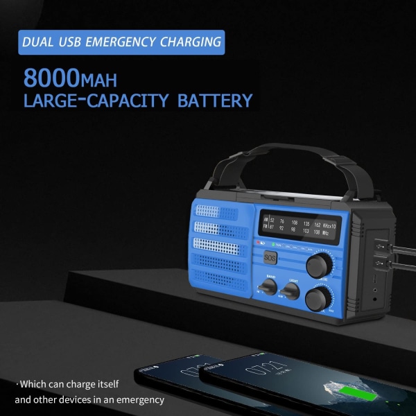 Veva Radio med vev, 8000mAh - Solcellsdriven bärbar AM/FM/NOAA väderradio