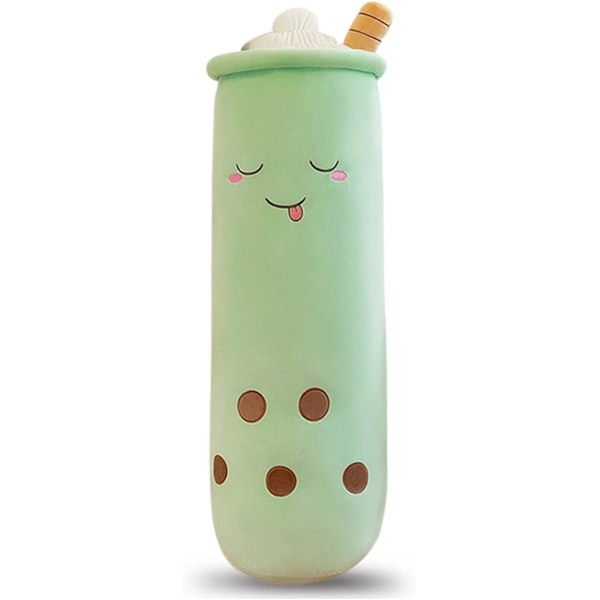 Søde Plysdyr Lang Plys Pude Bubble Tea Udstoppede Dyr Gave til Børn Voksne (Grøn Plys, 40 cm)