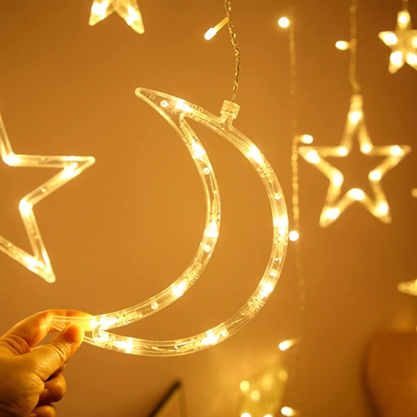 Eid Ramadan Dekorative Fe Lys Måne og Stjerne Islam Mubarak LED'er