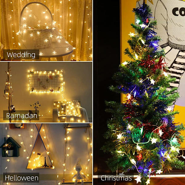 Stjerneformet Lyslenke 3 Meter 20 LED Feelyss Batteridrevet Vanntett Innendørs For Soverom Fest Bryllup Juletrepynt (Varmt Hvit)