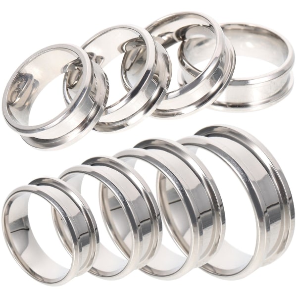 stk ringemner rillet glatt fingerring i rustfritt stål fingerring smykker (0,8x2,3x2,3 cm, sølv)