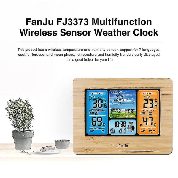 Fanju Fj3373 monitoiminen digitaalinen sääasema LCD-herätyskello sisäkäyttöön ulkokäyttöön sääennuste Barometri Lämpömittari Kosteusmittari Langaton ulkoinen