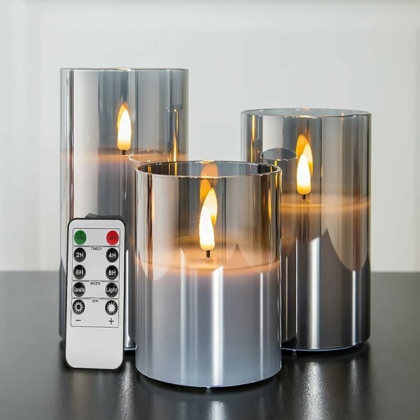 sølvgrå glass flammefri flimrende lys med fjernkontroll C
