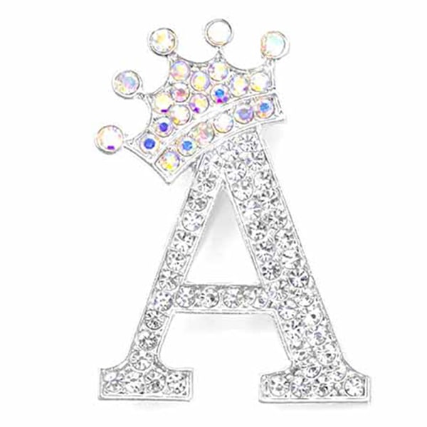 Modekrone 26 Initialer A til Z Krystal Rhinestone Broche Silver-A