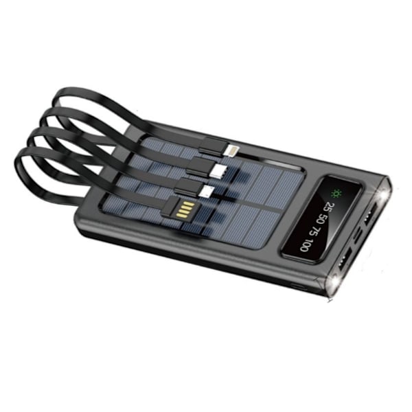 Aerbes Powerbank med solceller - 10.000 mAh - Sort Sort Black one size