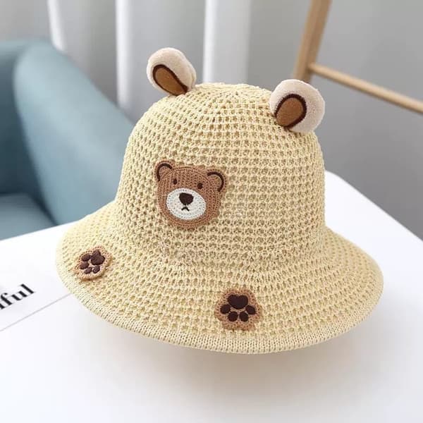 Sød solhat til børn med bred skygge, til sommerudflugter, Candy Bear - Black