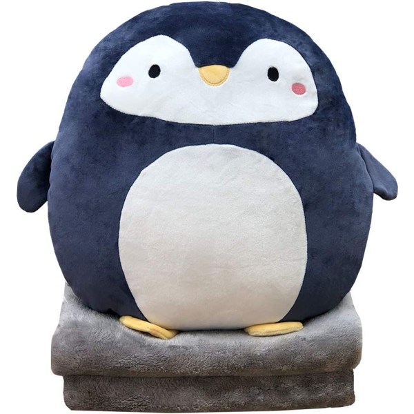 Myk Penguin plysj klem pute 16 tommer, søt anime kastepute utstoppet dyre dukke leketøy med korall fleece teppe, jenter gutter gaver til bursdag.