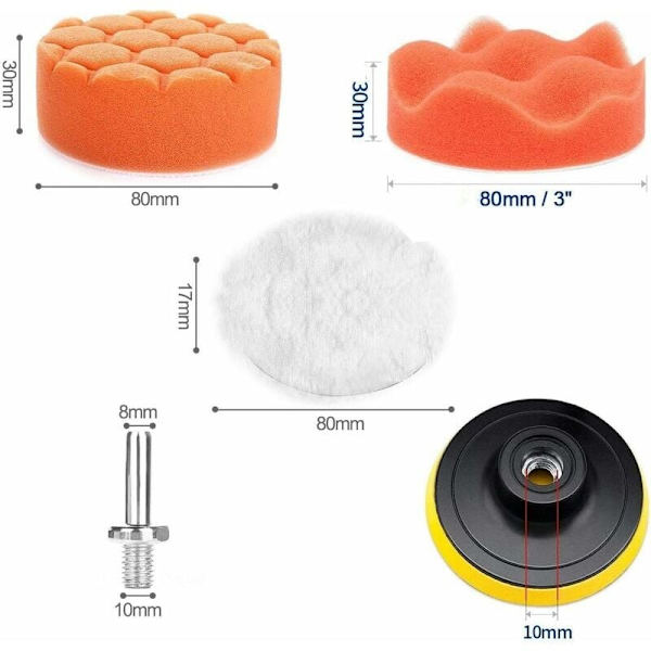 Poleringssvamp 22 stk. Bilsvampe med adapterkit til 3-tommer bilpolering