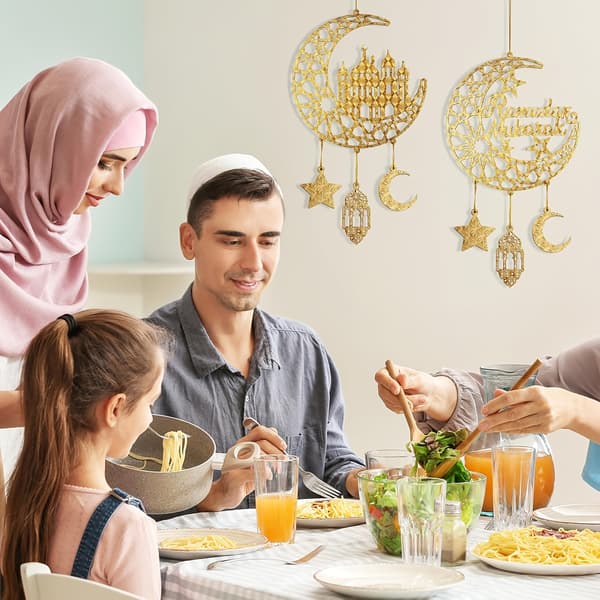 Trædørskilt Eid Mubarak Hult Måne Stjerner Design Ramadan Festligheder Væghænger Style A