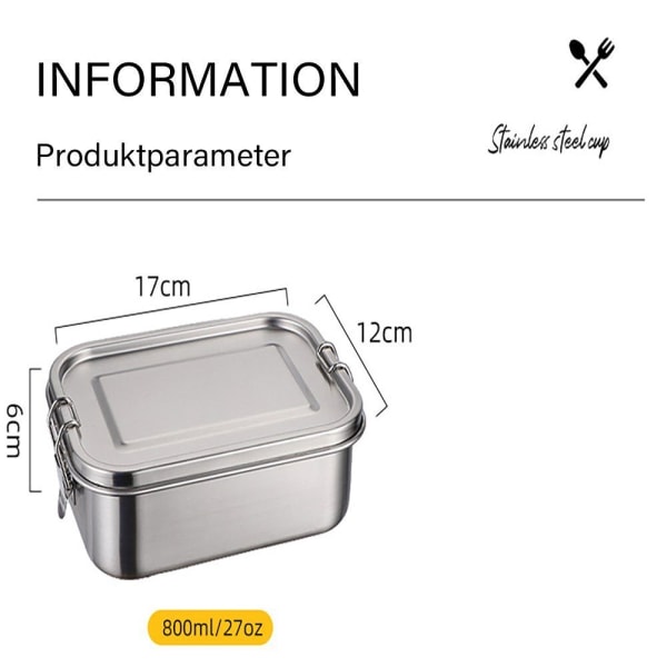 Lunchlåda för barn, 304 rostfritt stål, läckagesäker cap