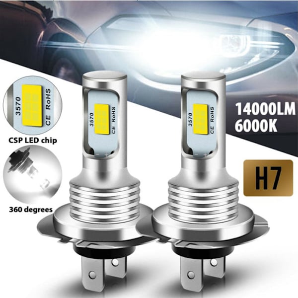 2 stk H7 LED Bil Retrofit pærer DRL H4 frontlykter