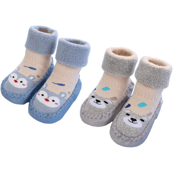 2 par halkfria babysockor vinter varma tofflor flicka pojke föd
