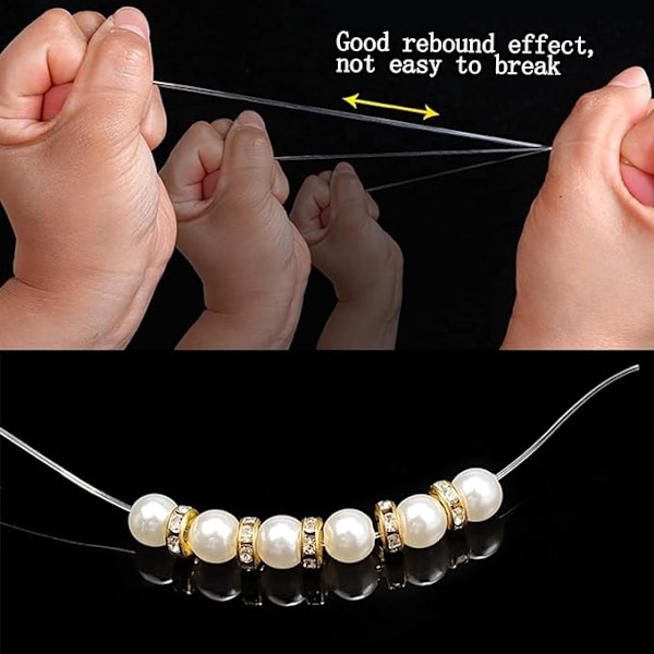 pc Elastisk tråd til armbånd 60m*0,8mm Elastisk armbåndsline Elastisk stræktråd Transparent Sort Transparent med saks og perlenål