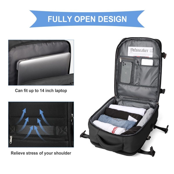 Cabin Bags 45x30x16 Undersete ryggsekk for fly Bæreveske Undersete Bæresekk Laptop Bag Reiseryggsekk for kvinner med skorom