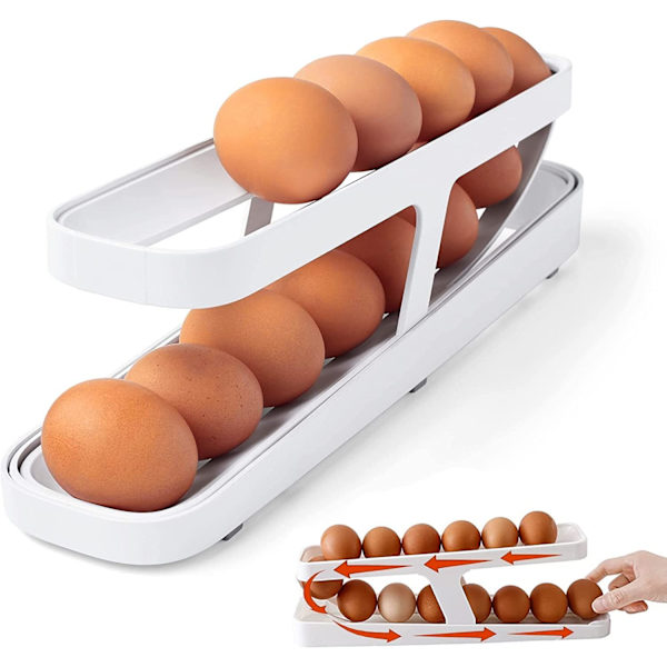 Eggeholder for kjøleskap, automatisk rullende oppbevaringsbeholder for egg