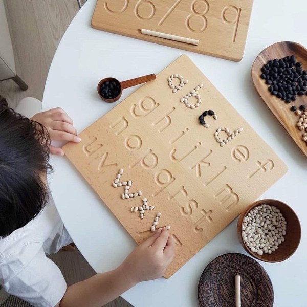 Trä alfabetsspårbräda - Vändbar träbokstavsspårbräda - Montessorileksaker för småbarn - versaler och små bokstäver Lett