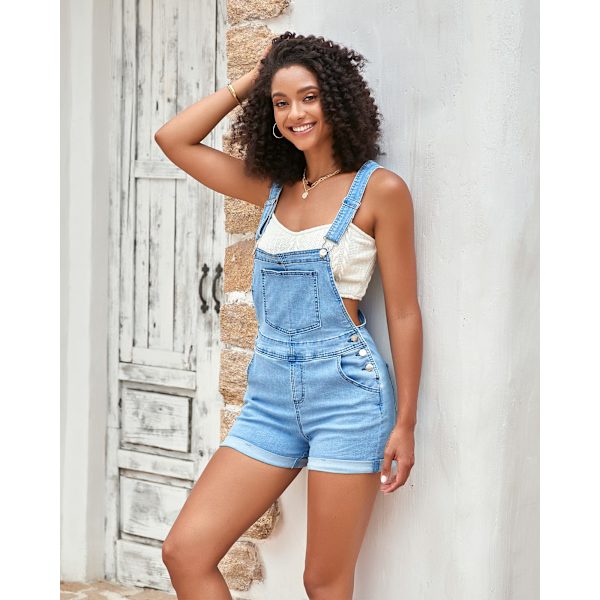 Dame Denim Dungarees med Spænde-stropper og Afrundede Kant L