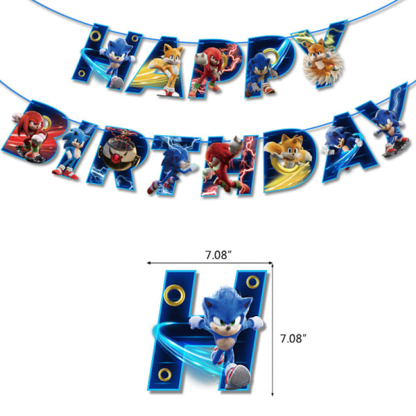 REMAKE Sonic Födelsedagstema Party Dekoration Tecknad Drag Flagga Insats Ballong Set D