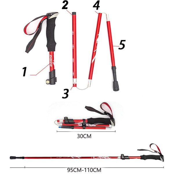 Ultralight Hiking Poles Foldable / Walking Pole 5 Sections 1 Pair - Adjustable Height Blue