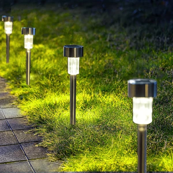 10 stk. Solar LED-lys Udendørs Rustfrit Stål Stanglys Solar Landskabsdekorative til Have White Light Plastic 10packs