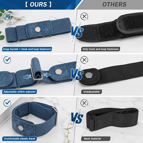 Sett med 2 usynlige sidestropper - Justerbart elastisk midjebelte - Unisex skredderstropper for klær og vesker - Skredderbelte - Denim Denimkleur