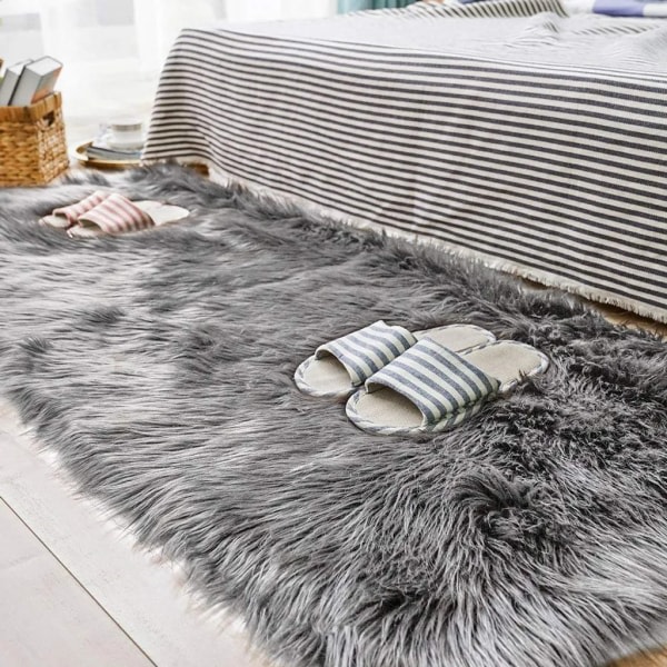 Pörröinen matto Pehmeä sängyn matto Faux Shearling matto olohuoneeseen lastenhuoneeseen makuuhuoneeseen sohvatyyny Auton sängyn matto (harmaa)