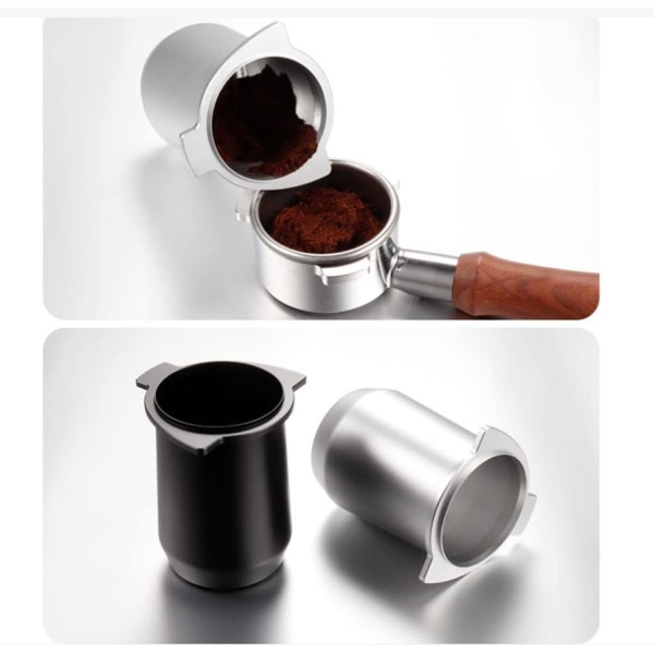 Kaffedoseringskop, Kaffedoseringsringekop, Aluminiumslegering kaffepulverføderdel Espressotilbehør (sort)