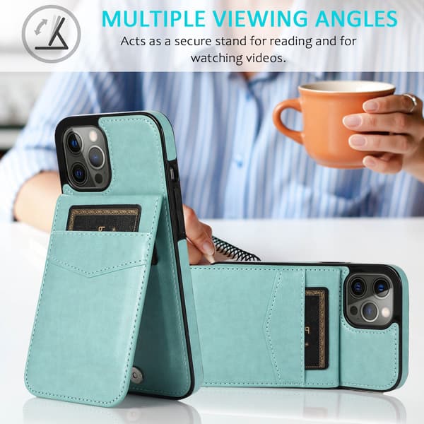 Wallet Case with Card Slots, Premium Leather Magnetic Closure Stand Robust Protection for iPhone 16 (Light Green) Light g Light green iphone13pro max