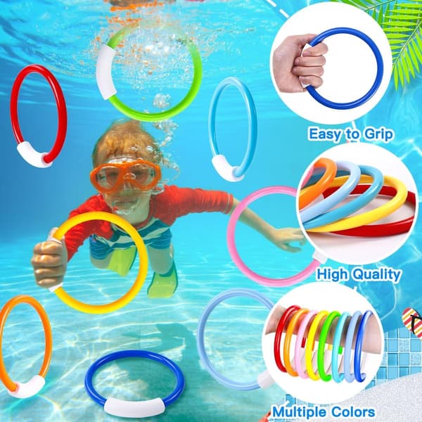 8-pack dykleksaker för poolen, färgglada undervattensträningsringar för barn, sommarpool, simfest, spel