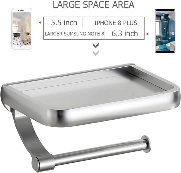 Toiletpapirholder med hylde, rustfrit aluminium toiletpapir