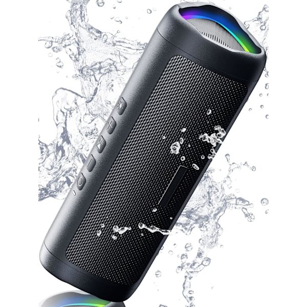 Bluetooth-högtalare, HD-ljudkvalitet, Bärbar trådlös, IPX5 Vattentät, Upp till 24 timmars speltid, TWS-parning, BT5.3 (Svart)