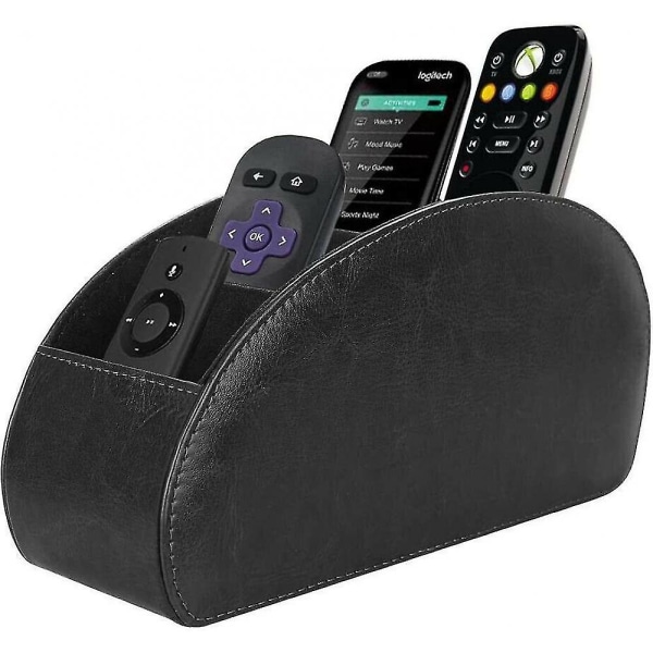 Leather TV Remote Control Holder Desk Organizer with 5 Compa