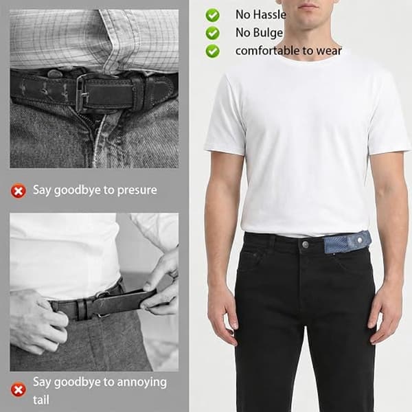 Sett med 2 usynlige sidestropper - Justerbart elastisk midjebelte - Unisex skredderstropper for klær og vesker - Skredderbelte - Denim Denimkleur
