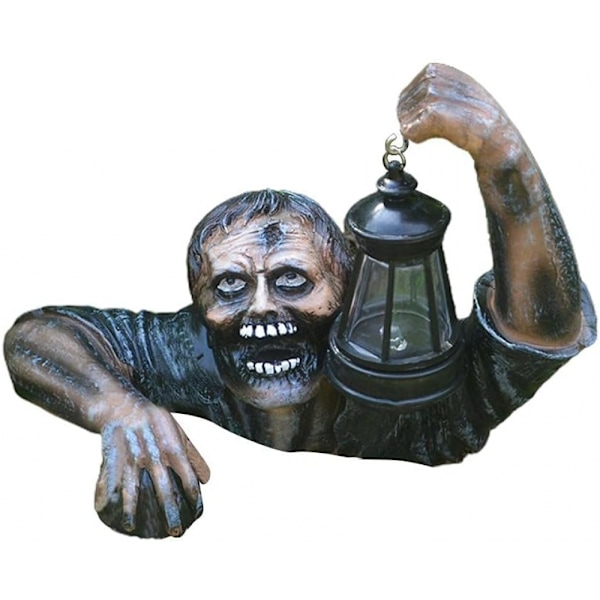 Stjerne Halloween-dekorasjon: Zombi-larve med LED-lykt, Zombi-statue som holder lampe.
