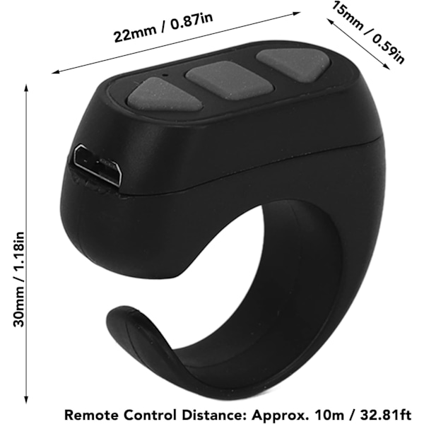 Bluetooth-fjärrkontroll för sidvändning, App-fjärrkontroll för bläddring, Ringklickare, Fjärrkontroll för kamera, Selfie-knapp för mobiltelefon black