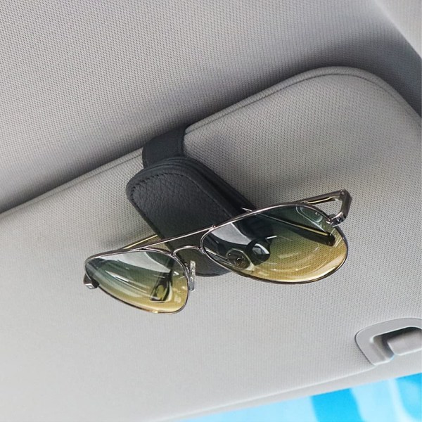 Magnetic Leather Sunglass Holder for Car, Magnetic Eyeglass Hanger Clip for Car Sun Visor, Suitable for Thin Leg Glasses, Black