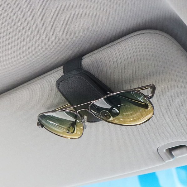 Magnetisk solbrilleholder i læder til bil, magnetisk brillebøjleclips til bilsolskærm, velegnet til tynde benbriller, sort